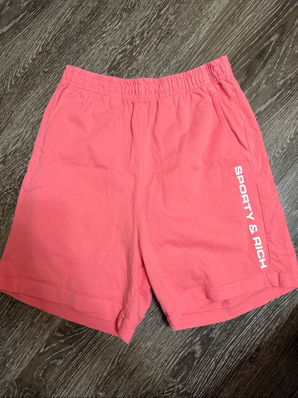 Sporty & Rich Coral Pink Lounge Shorts with Side Logo